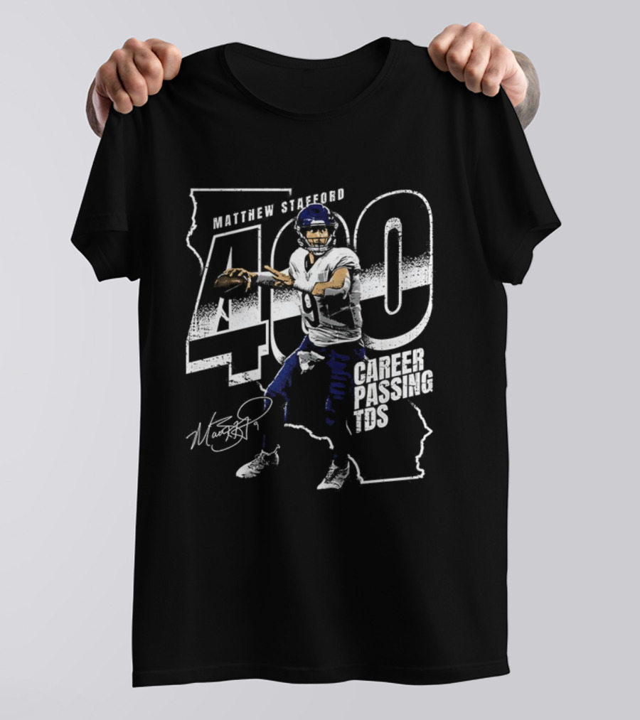 Los Angeles Rams Matthew Stafford 400 Club Career Passing TDS Signature T-Shirt