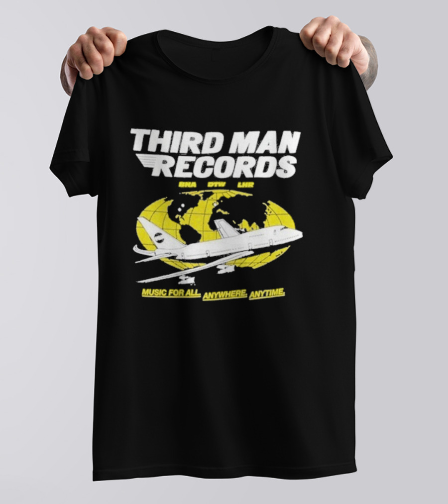 Third Man Records Music For All Anywhere Anytime Globe Plane T-Shirt