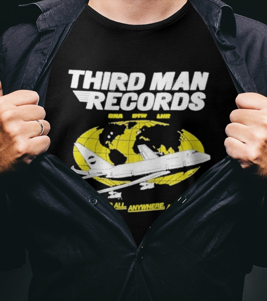 Third Man Records Music For All Anywhere Anytime Globe Plane T-Shirt