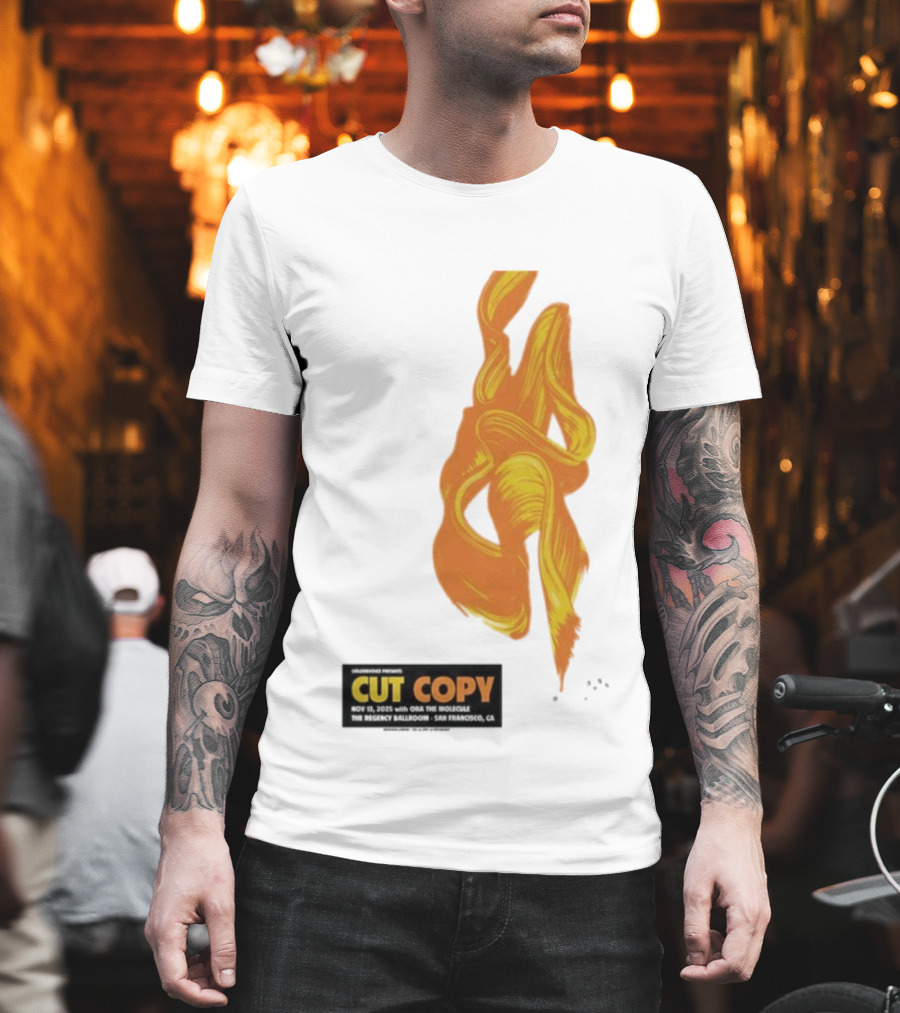 Cut Copy San Francisco November 13 2025 Concert Orange Yellow Flame Artwork T-Shirt