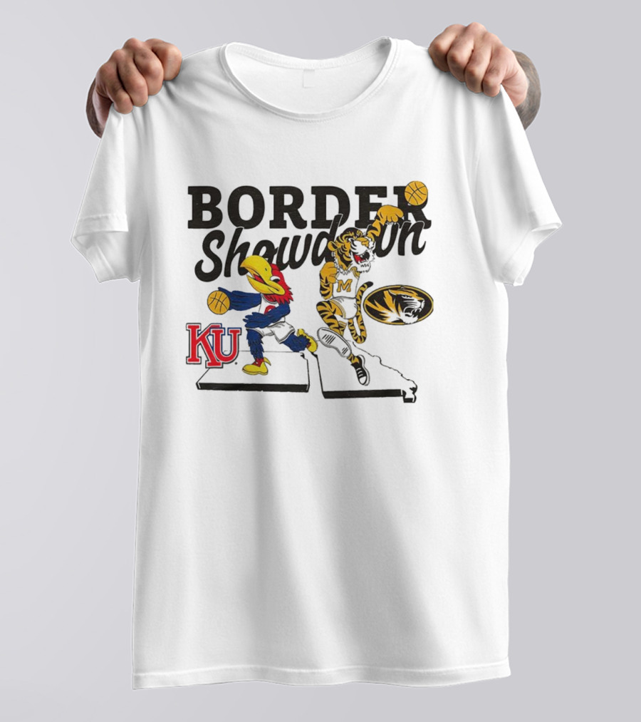 KU Jayhawks Vs Mizzou Tigers Border Showdown Basketball Mascots T-Shirt