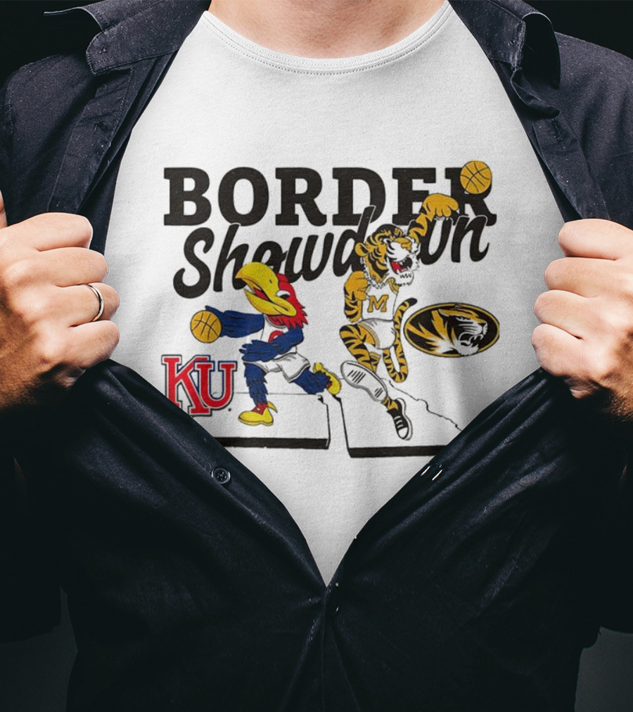 KU Jayhawks Vs Mizzou Tigers Border Showdown Basketball Mascots T-Shirt