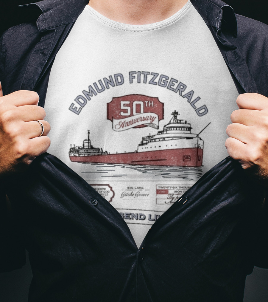 Edmund Fitzgerald 50th Anniversary The Legend Lives On 1975 Shipwreck Memorial T-Shirt