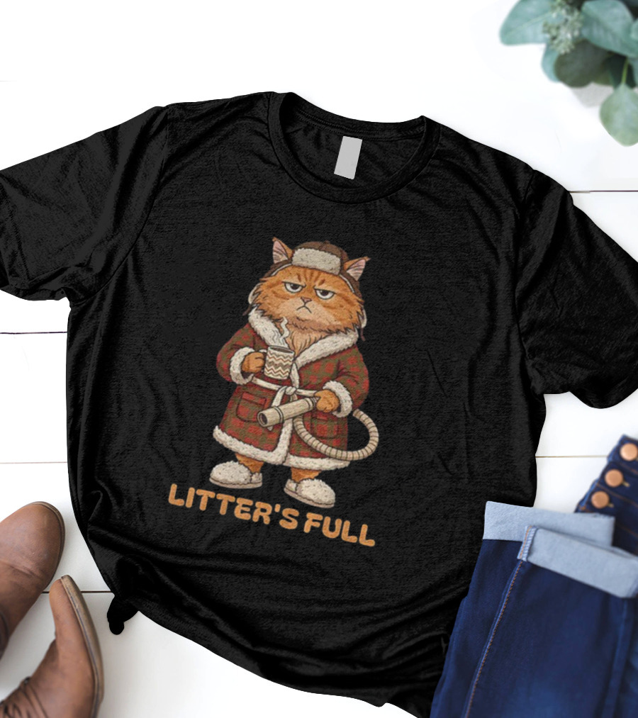 Litter's Full Grumpy Cat Christmas Humor Meme Holiday Coffee And Robe T-Shirt