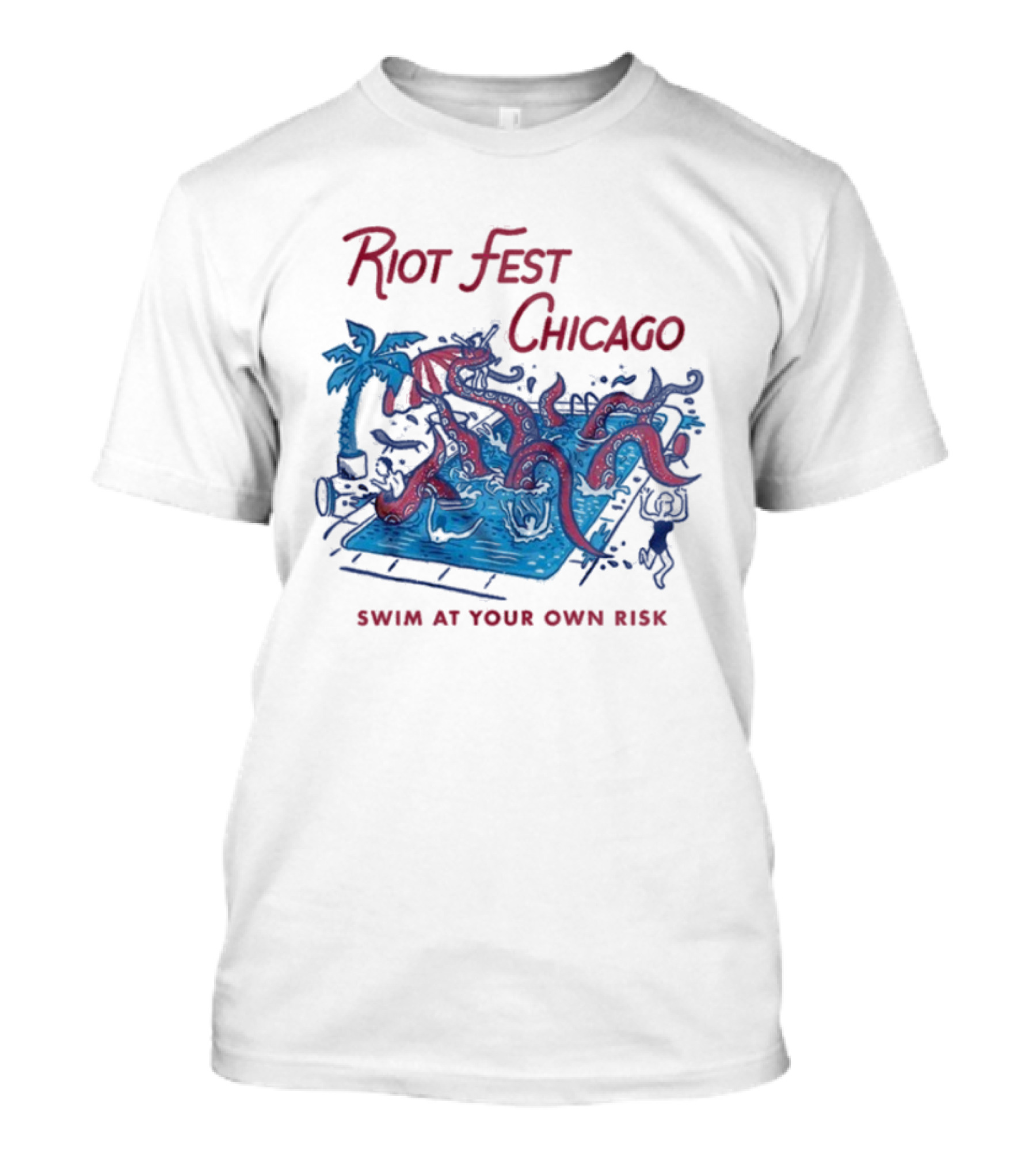 Riot Fest Chicago Swim At Your Own Risk Octopus Pool Scene T-Shirt
