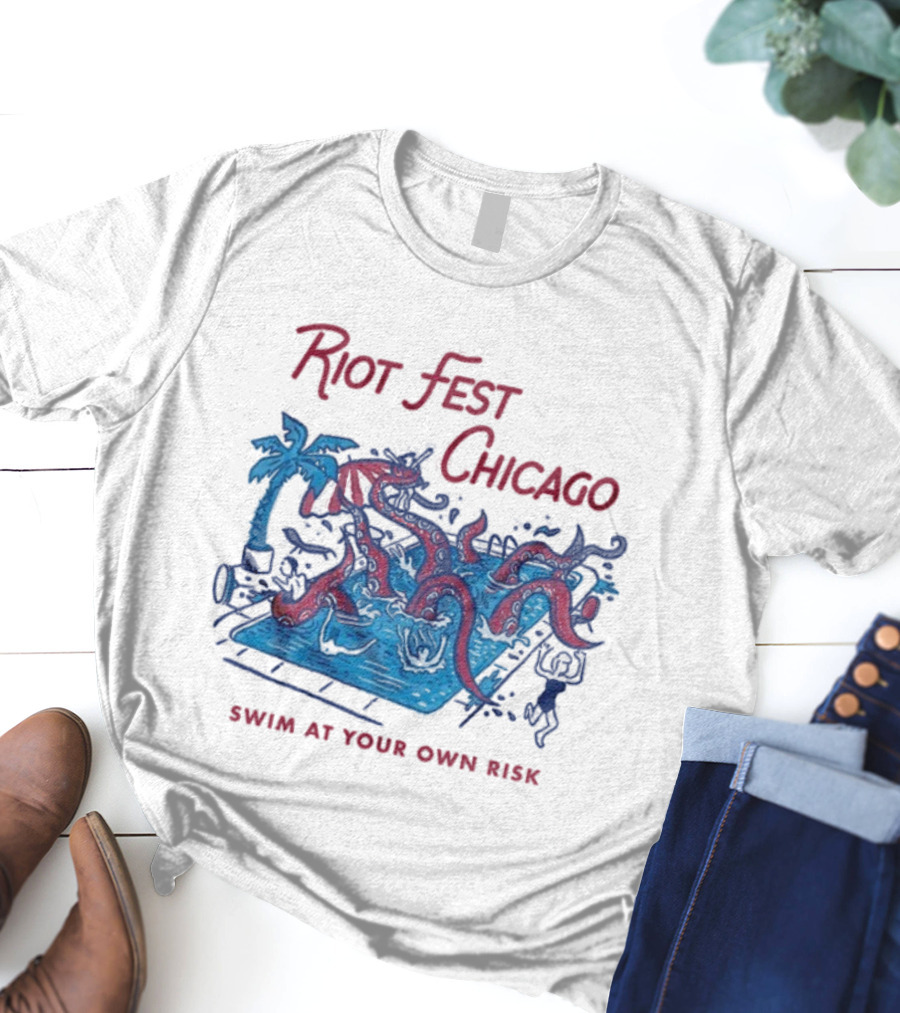 Riot Fest Chicago Swim At Your Own Risk Octopus Pool Scene T-Shirt