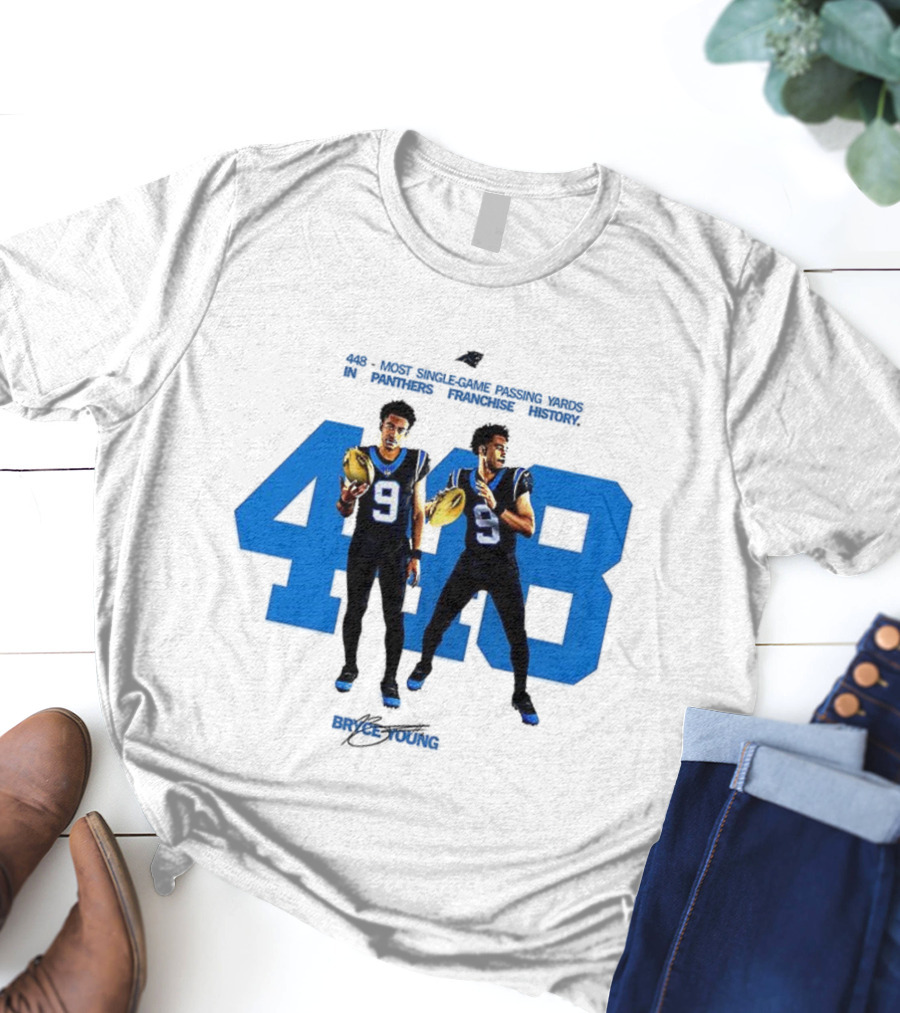 Carolina Panthers Bryce Young 448 Signature Blue Number 9 Football T-Shirt