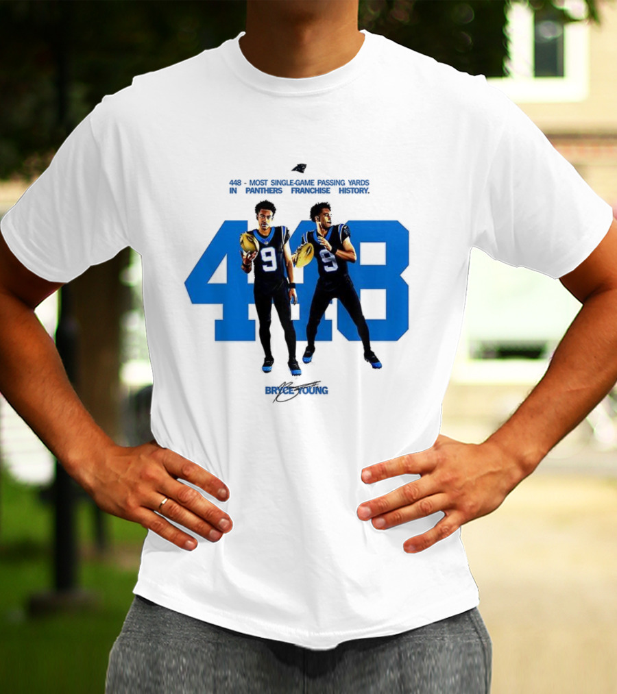 Carolina Panthers Bryce Young 448 Signature Blue Number 9 Football T-Shirt