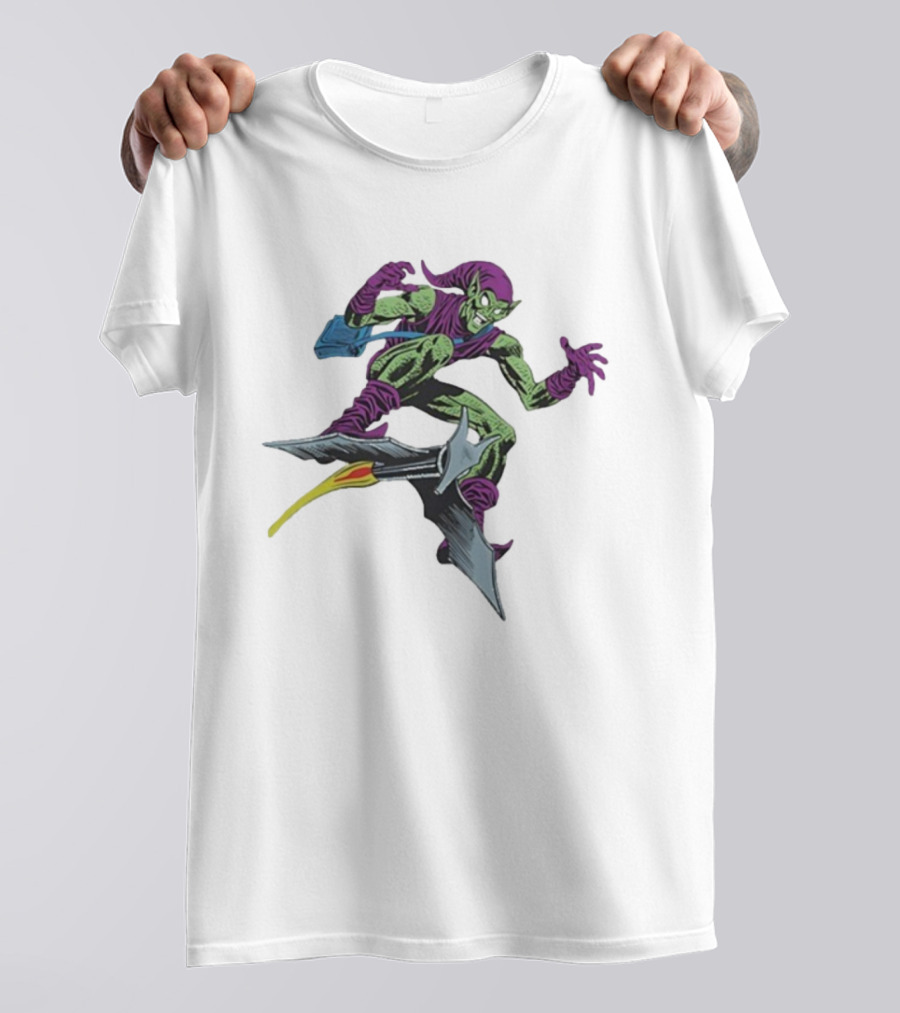 Green Goblin Marvel Character Flying Glider Comic Book Style Artwork T-Shirt