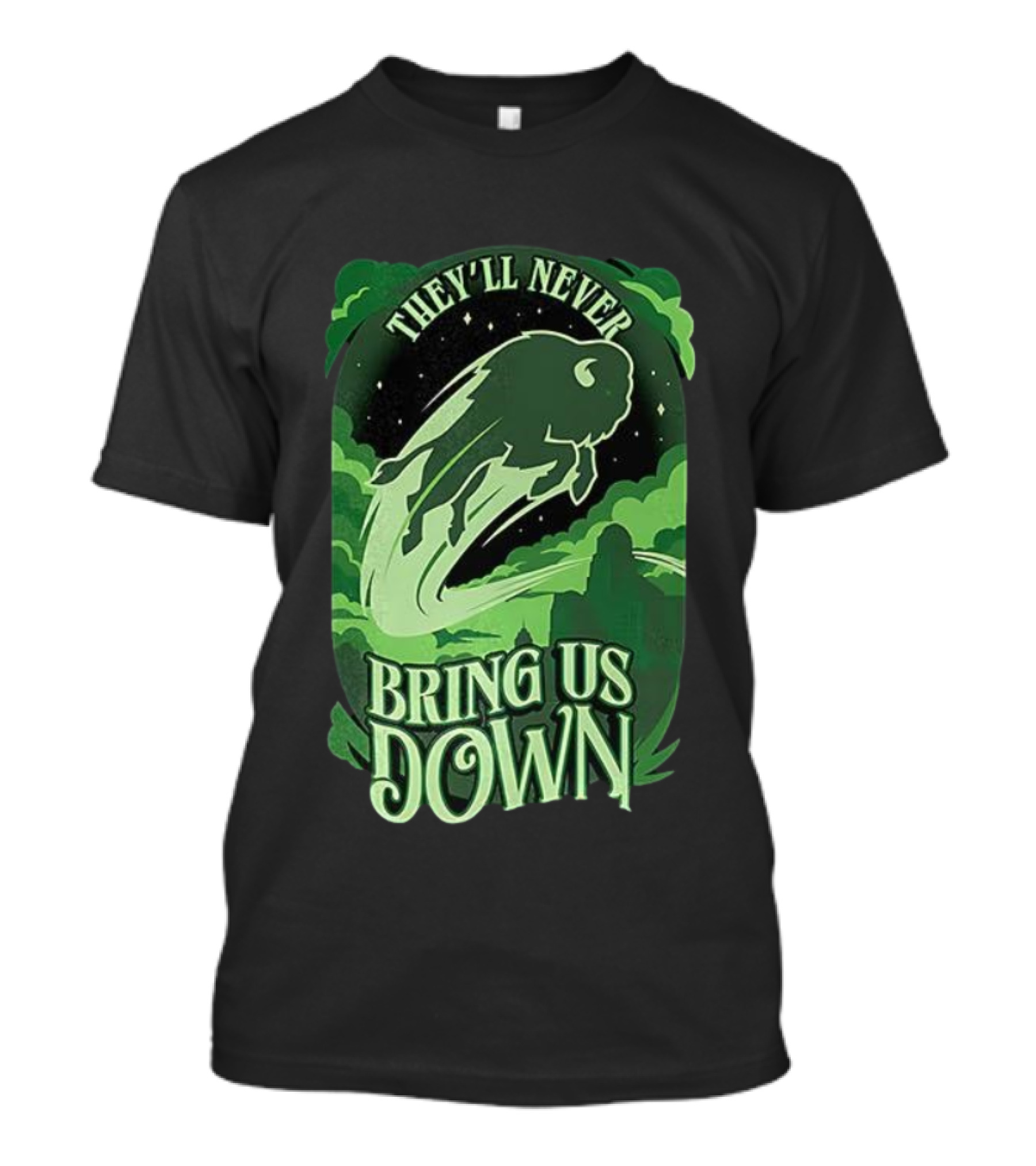 Buffalo Bills They'll Never Bring Us Down Green Buffalo Graphic T-Shirt
