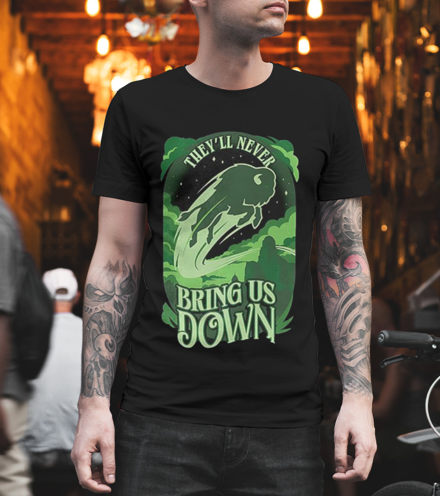 Buffalo Bills They'll Never Bring Us Down Green Buffalo Graphic T-Shirt