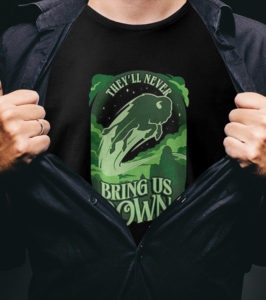 Buffalo Bills They'll Never Bring Us Down Green Buffalo Graphic T-Shirt