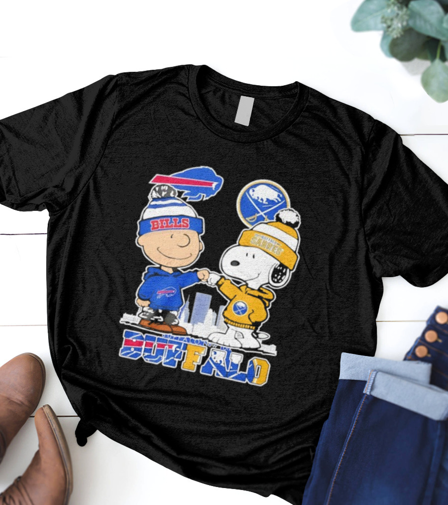 Buffalo Bills Sabres Snoopy Charlie Brown Friendship Skyline T-Shirt