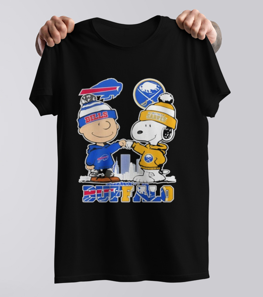 Buffalo Bills Sabres Snoopy Charlie Brown Friendship Skyline T-Shirt