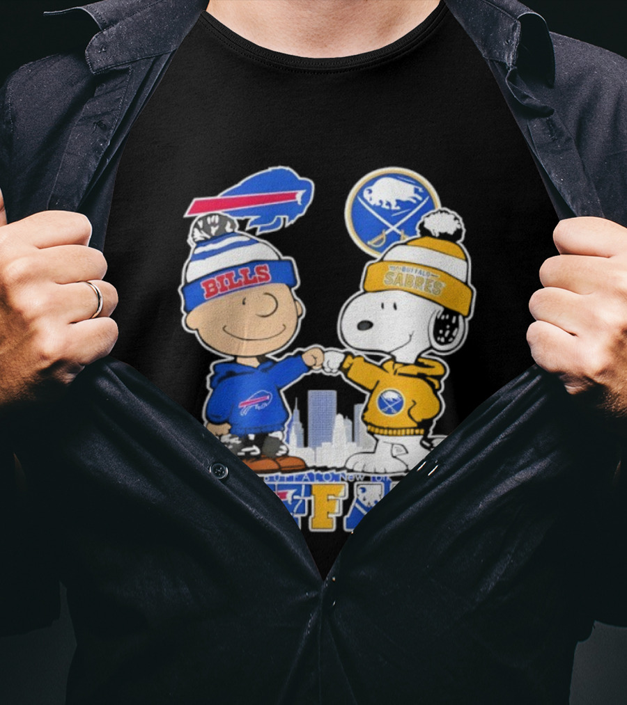 Buffalo Bills Sabres Snoopy Charlie Brown Friendship Skyline T-Shirt