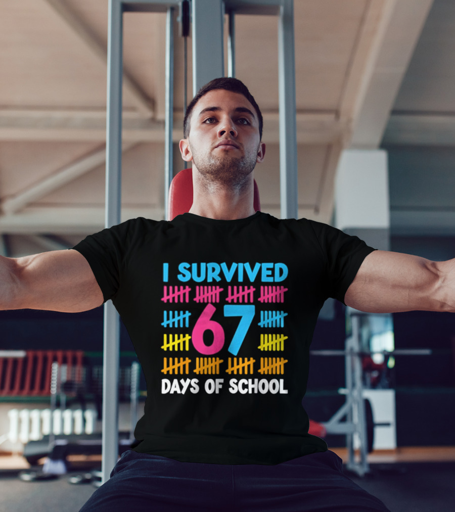 I Survived 67 Days Of School Colorful Tally Marks Fun Design T-Shirt