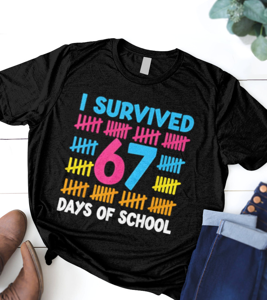 I Survived 67 Days Of School Colorful Tally Marks Fun Design T-Shirt