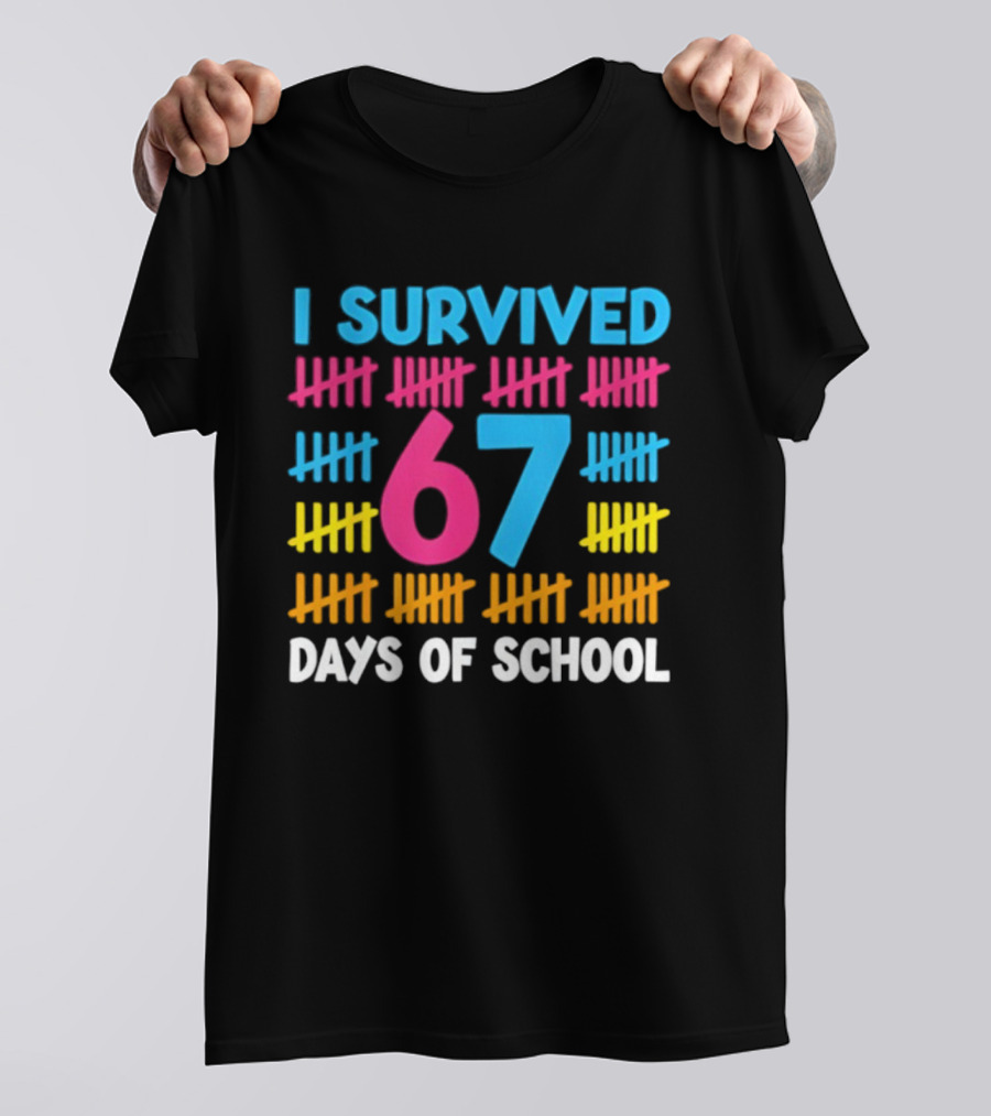 I Survived 67 Days Of School Colorful Tally Marks Fun Design T-Shirt