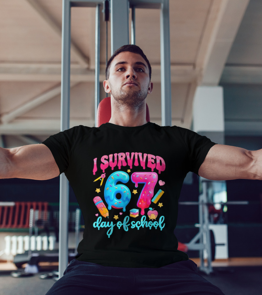 I Survived 67 Days Of School Pencil Cupcake Book Stars Hearts T-Shirt