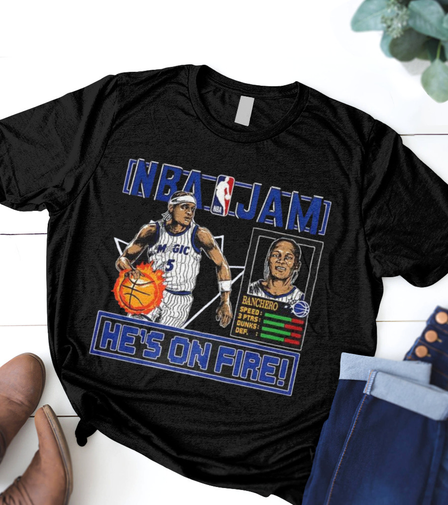 NBA Jam Paolo Banchero Orlando Magic He's On Fire Classic Video Game T-Shirt
