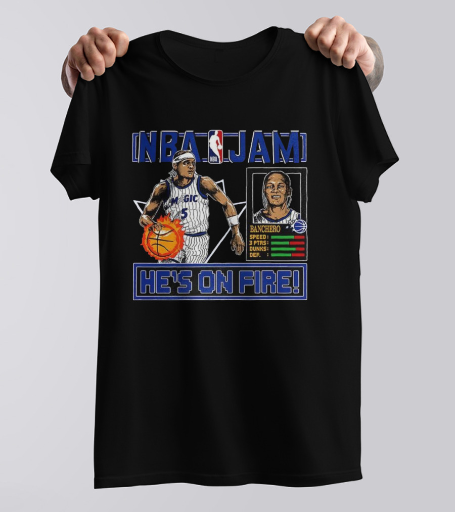 NBA Jam Paolo Banchero Orlando Magic He's On Fire Classic Video Game T-Shirt