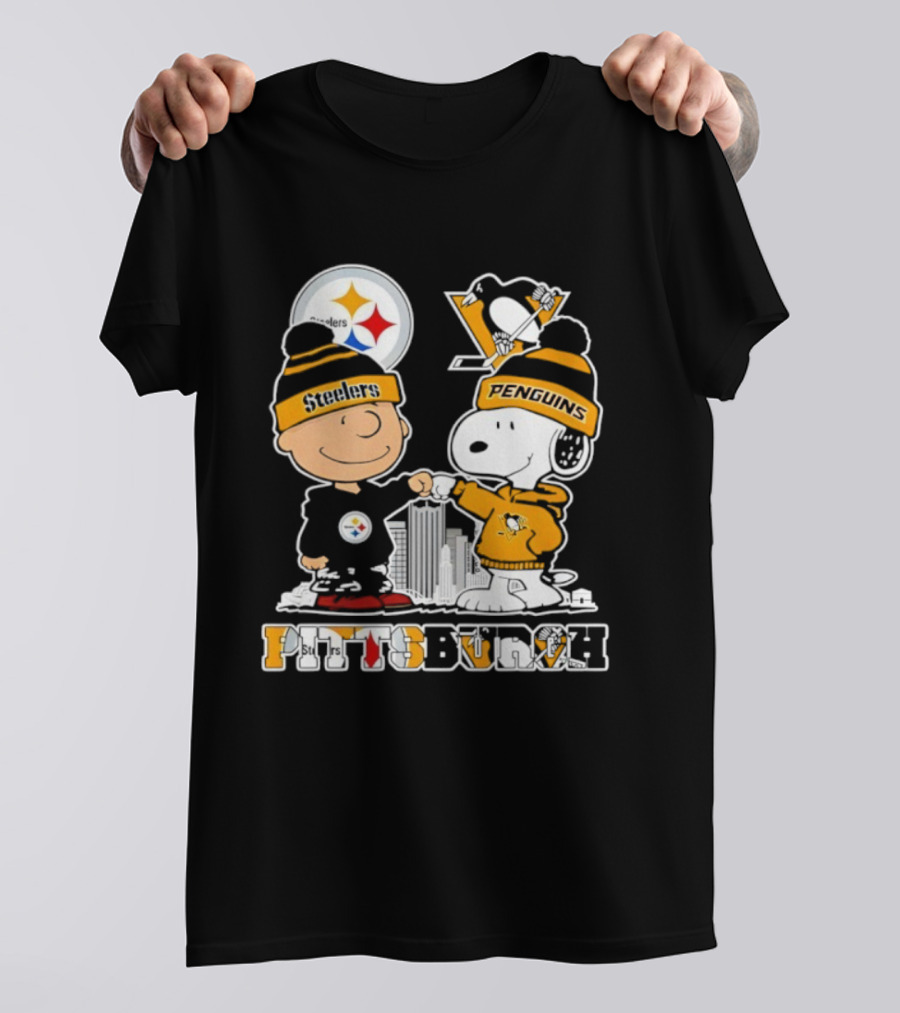 Pittsburgh Steelers Penguins Snoopy Charlie Brown Commemorative Sports Fan Graphic T-Shirt