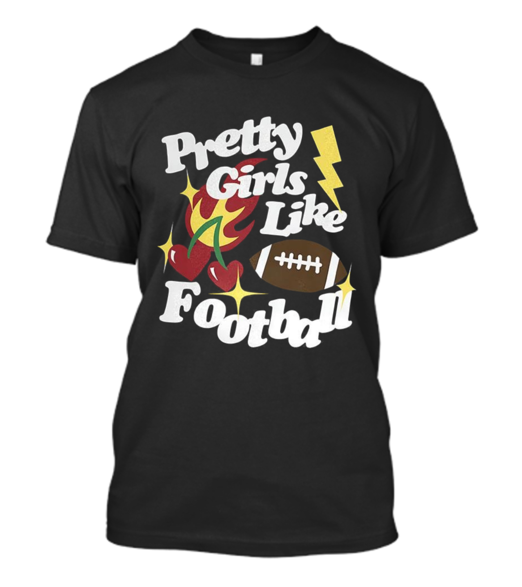 Pretty Girls Like Football Sport Lover Lightning Heart Football T-Shirt