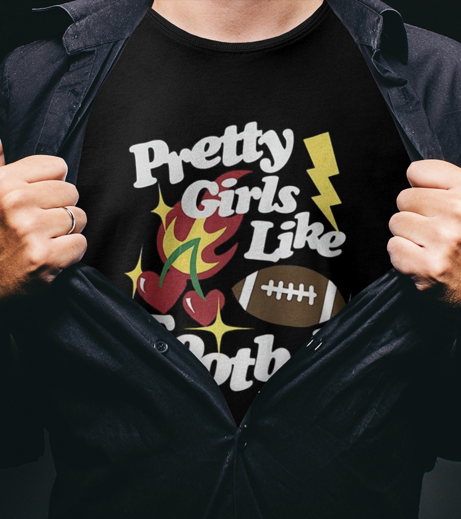 Pretty Girls Like Football Sport Lover Lightning Heart Football T-Shirt