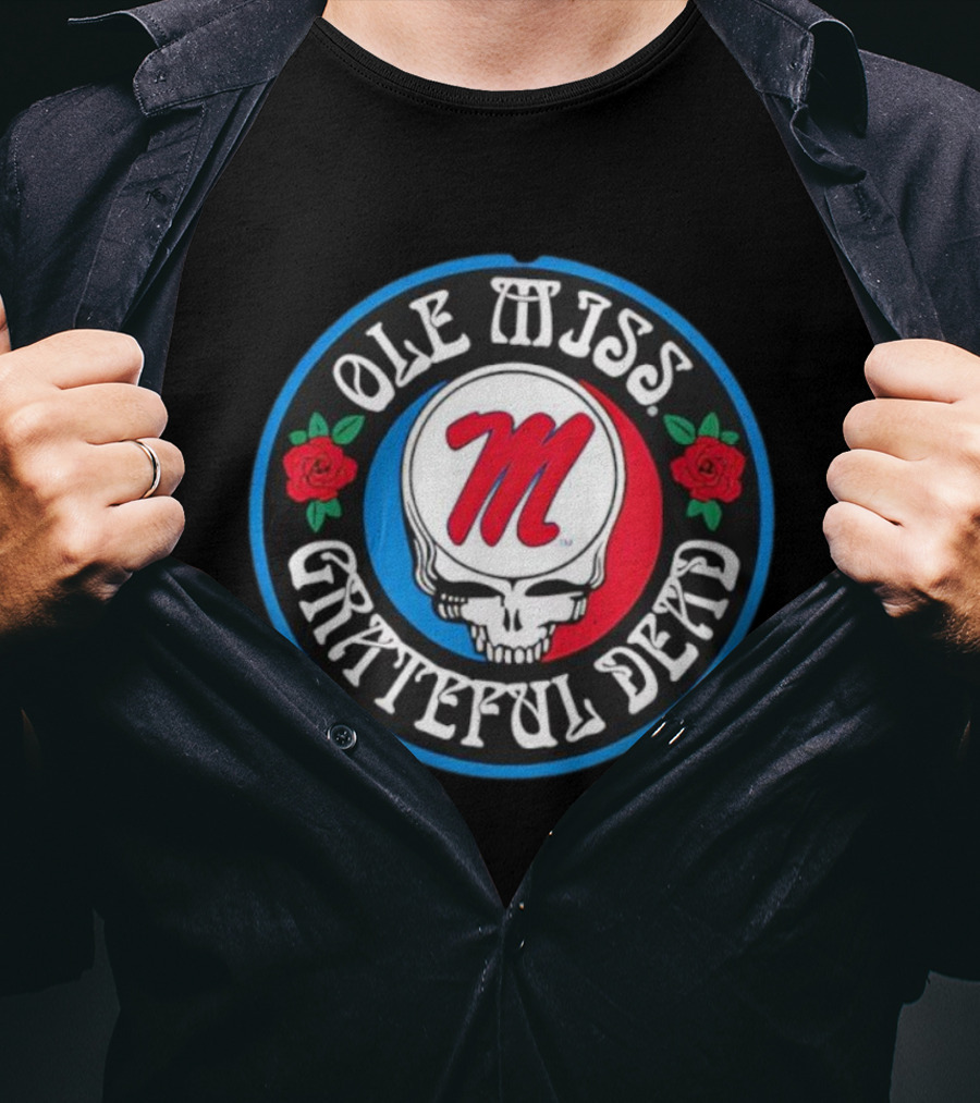 Ole Miss Grateful Dead Skull Roses M Logo T-Shirt