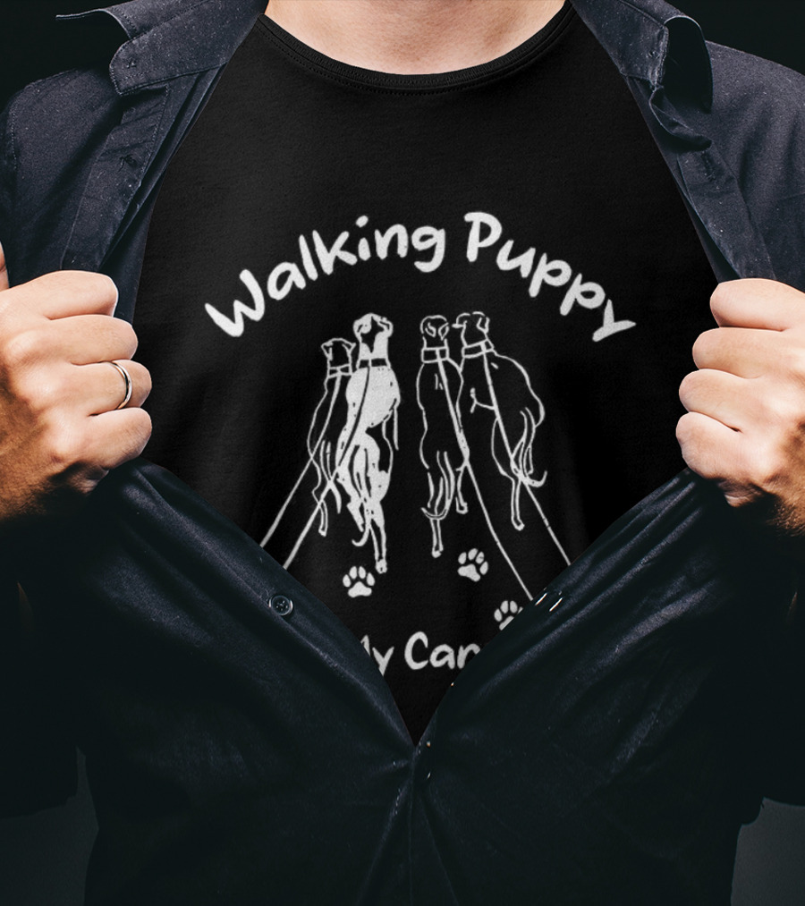 Walking Puppy Is My Cardio Sketch Paws And Leashes T-Shirt
