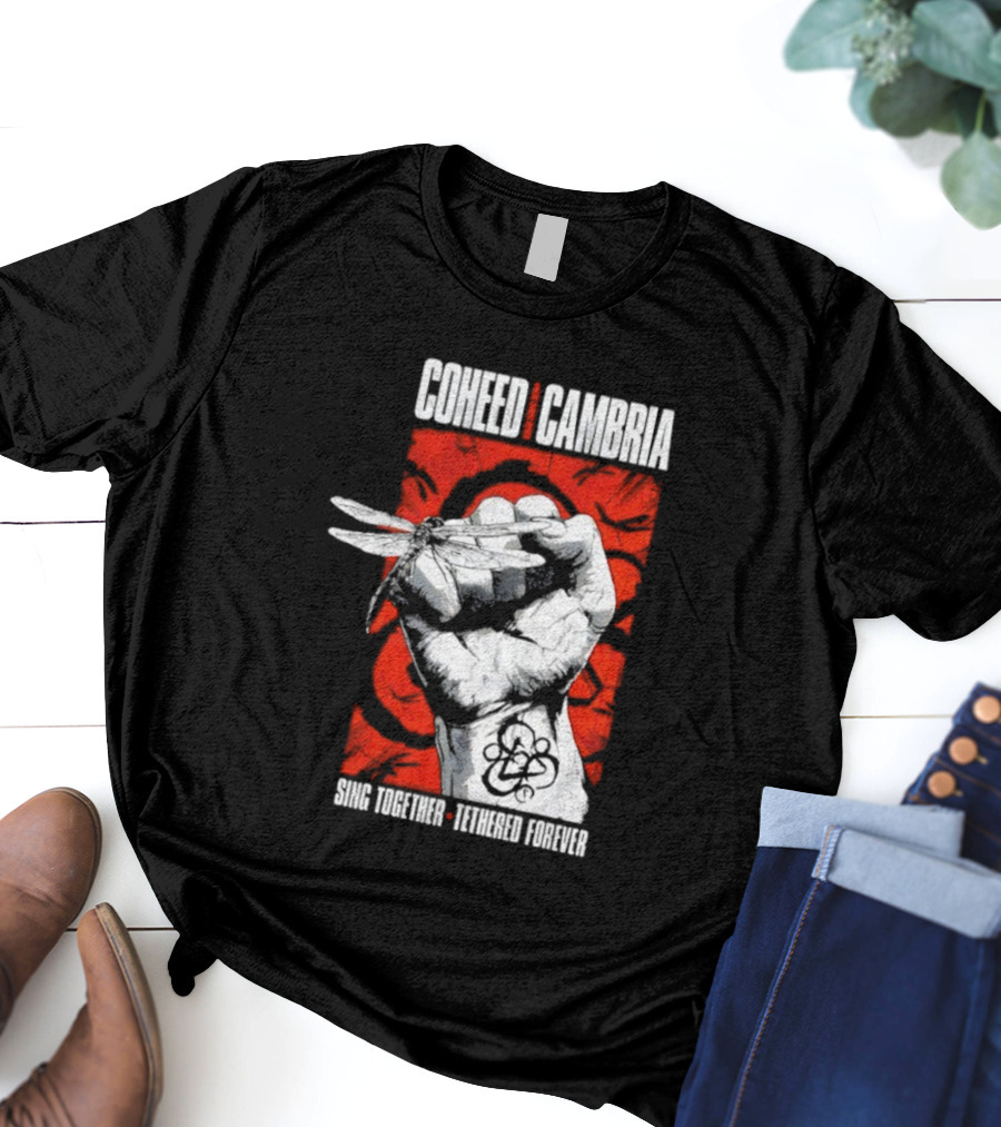 Coheed And Cambria Sing Together Tethered Forever Fist Symbol Red Background T-Shirt