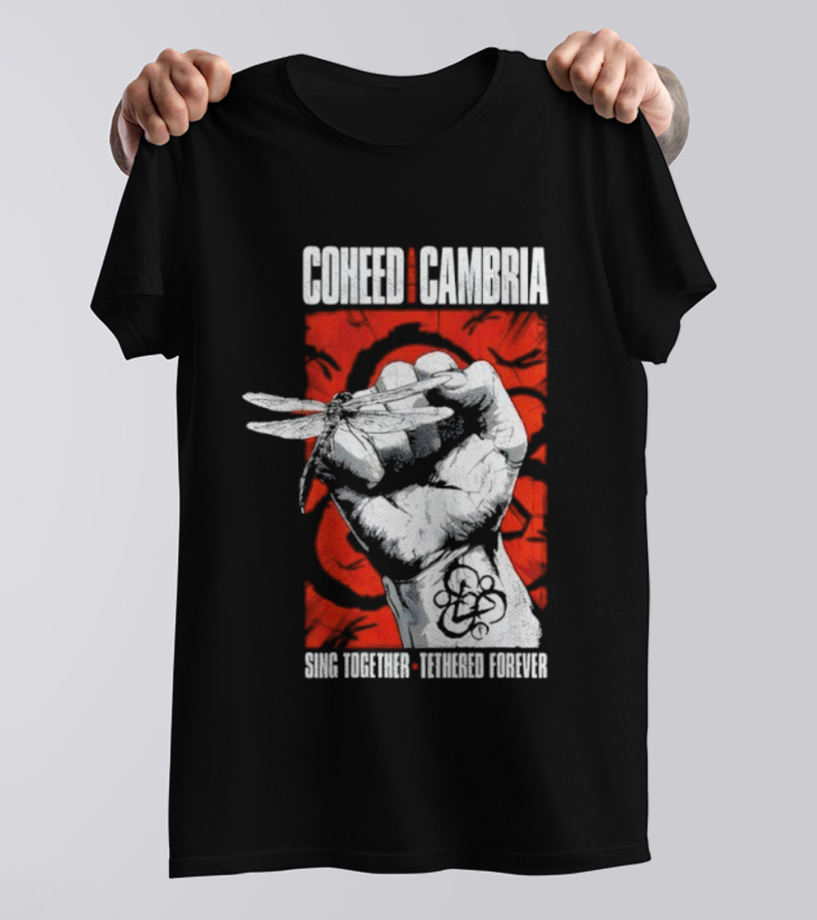 Coheed And Cambria Sing Together Tethered Forever Fist Symbol Red Background T-Shirt