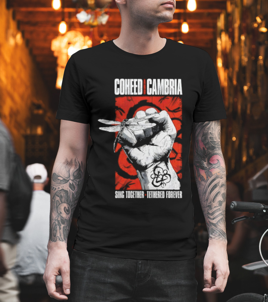 Coheed And Cambria Sing Together Tethered Forever Fist Symbol Red Background T-Shirt