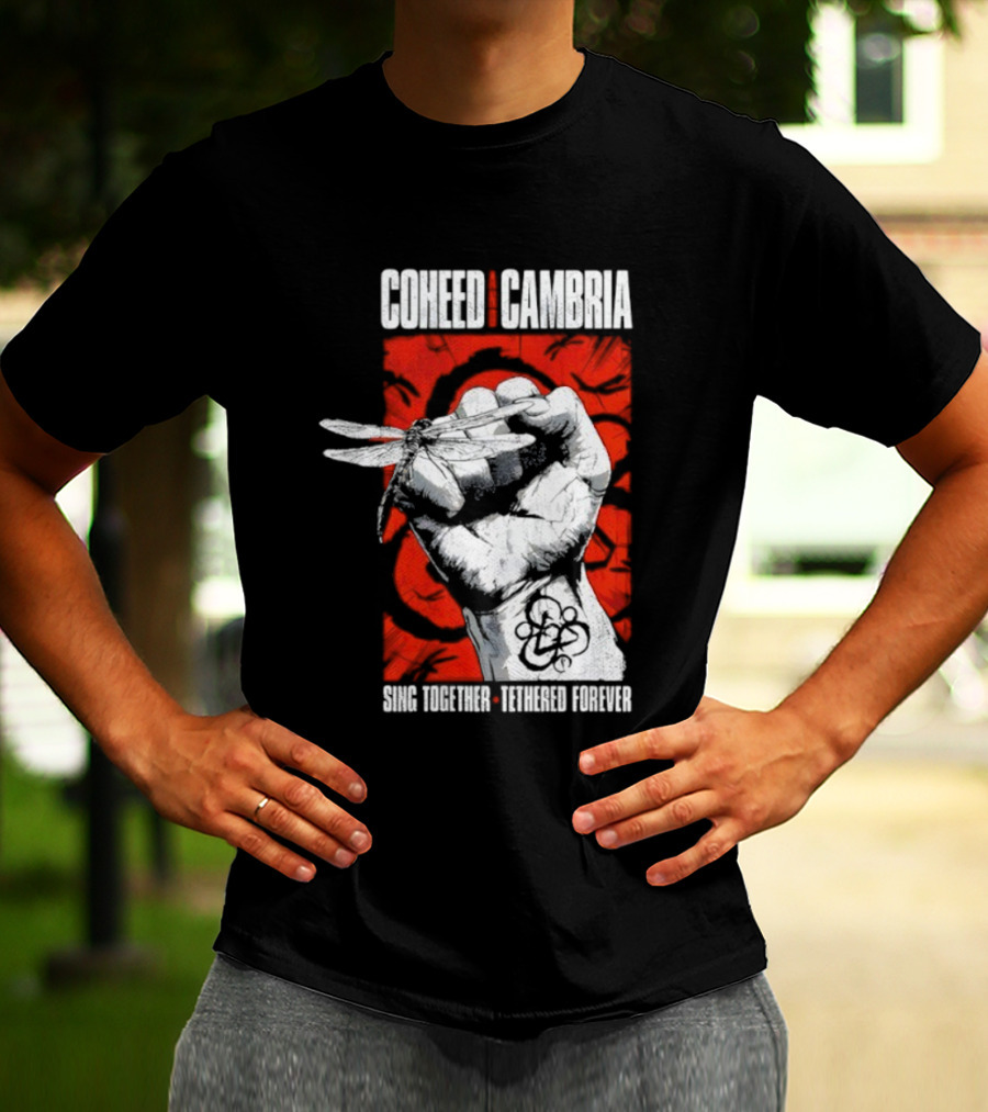 Coheed And Cambria Sing Together Tethered Forever Fist Symbol Red Background T-Shirt