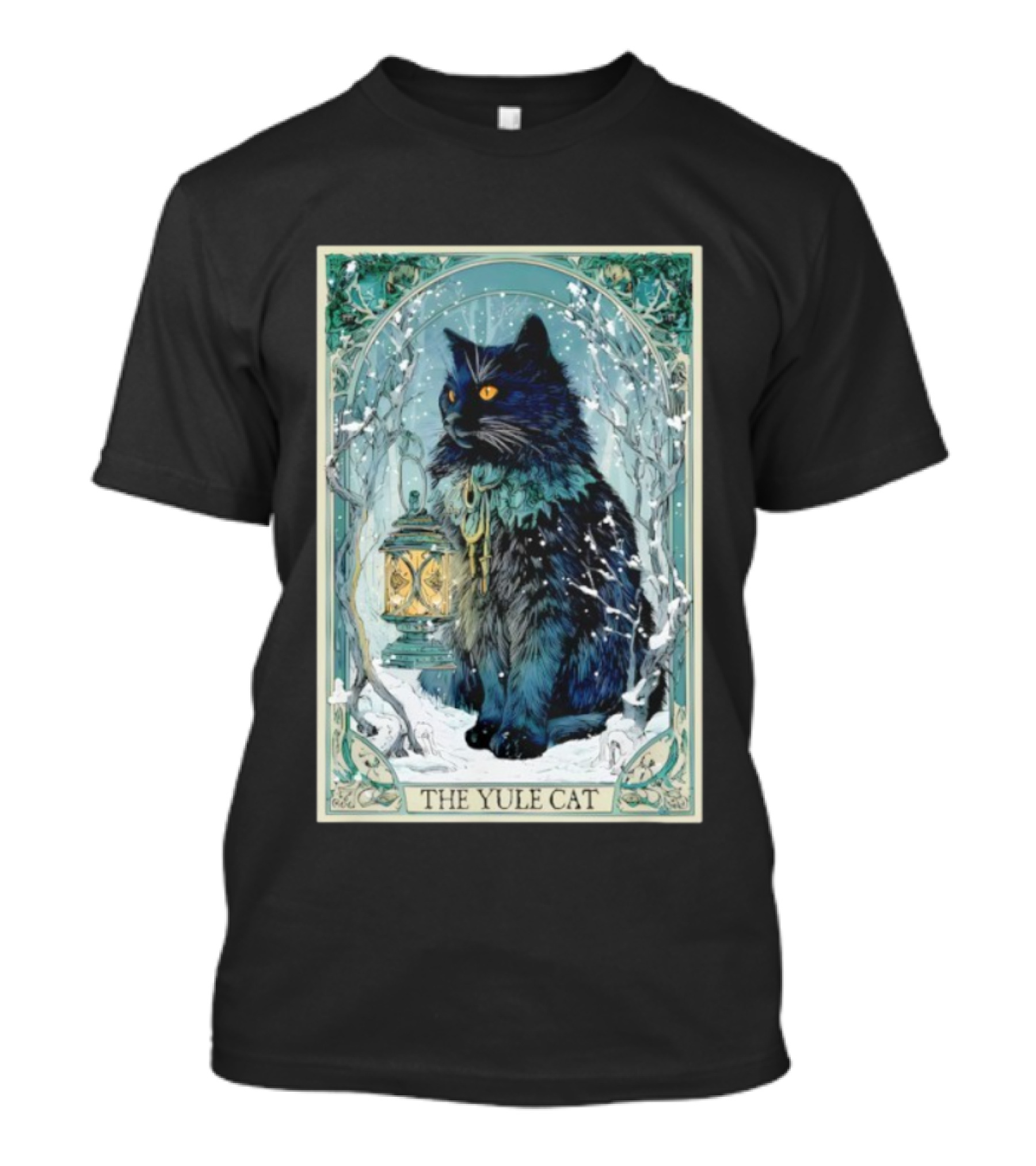Creepmas Vintage The Yule Cat Tarot Card Lantern Snowy Dark Christmas T-Shirt
