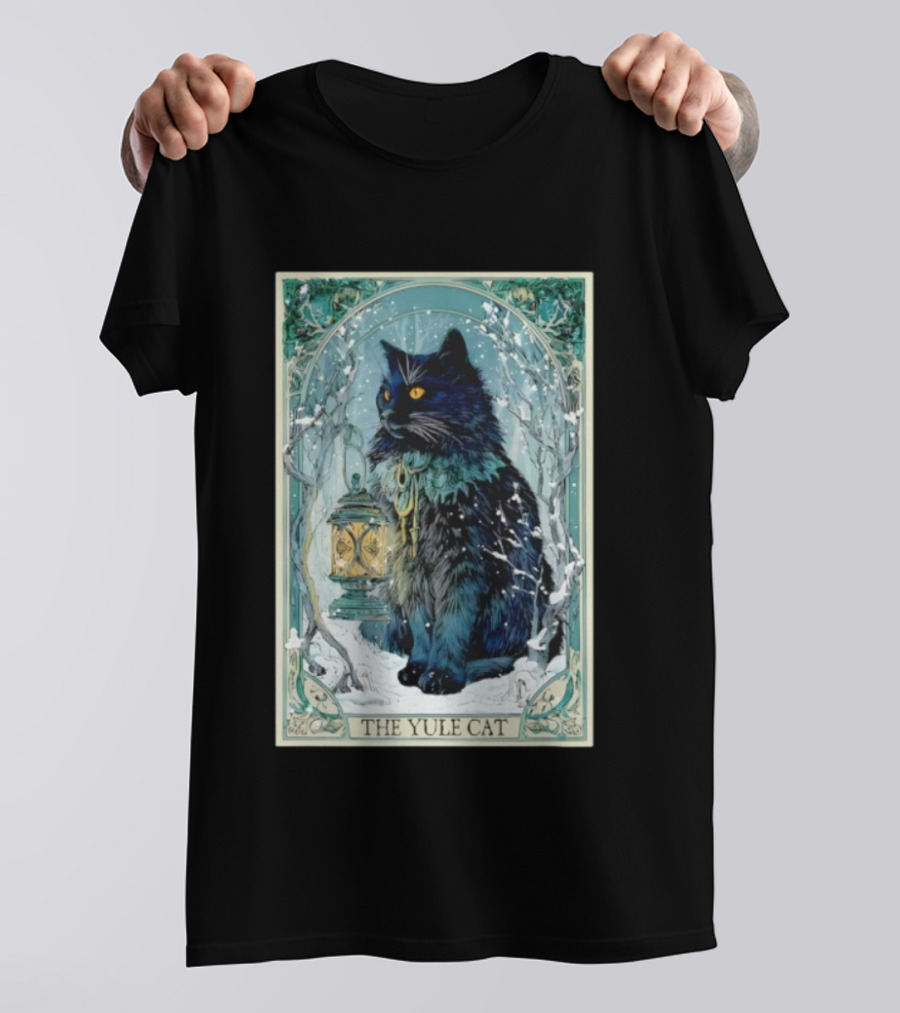 Creepmas Vintage The Yule Cat Tarot Card Lantern Snowy Dark Christmas T-Shirt