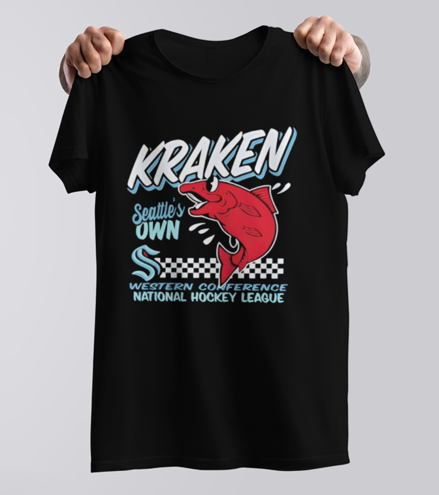 Seattle Kraken Western Conference National Hockey League Mascot Salmon T-Shirt