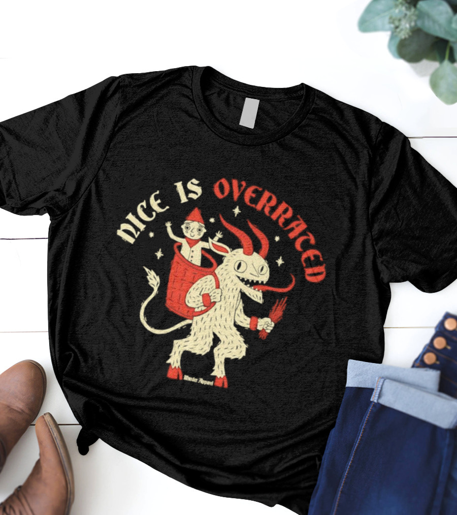 Krampus Nice Is Overrated Festive Holiday Humor With Santa Claus And Demon Imagery T-Shirt