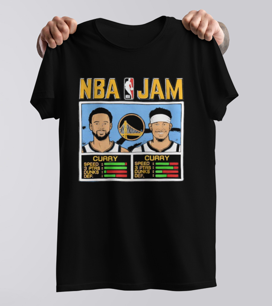 NBA Jam Golden State Warriors Stephen Curry Seth Curry Stats Retro Style T-Shirt