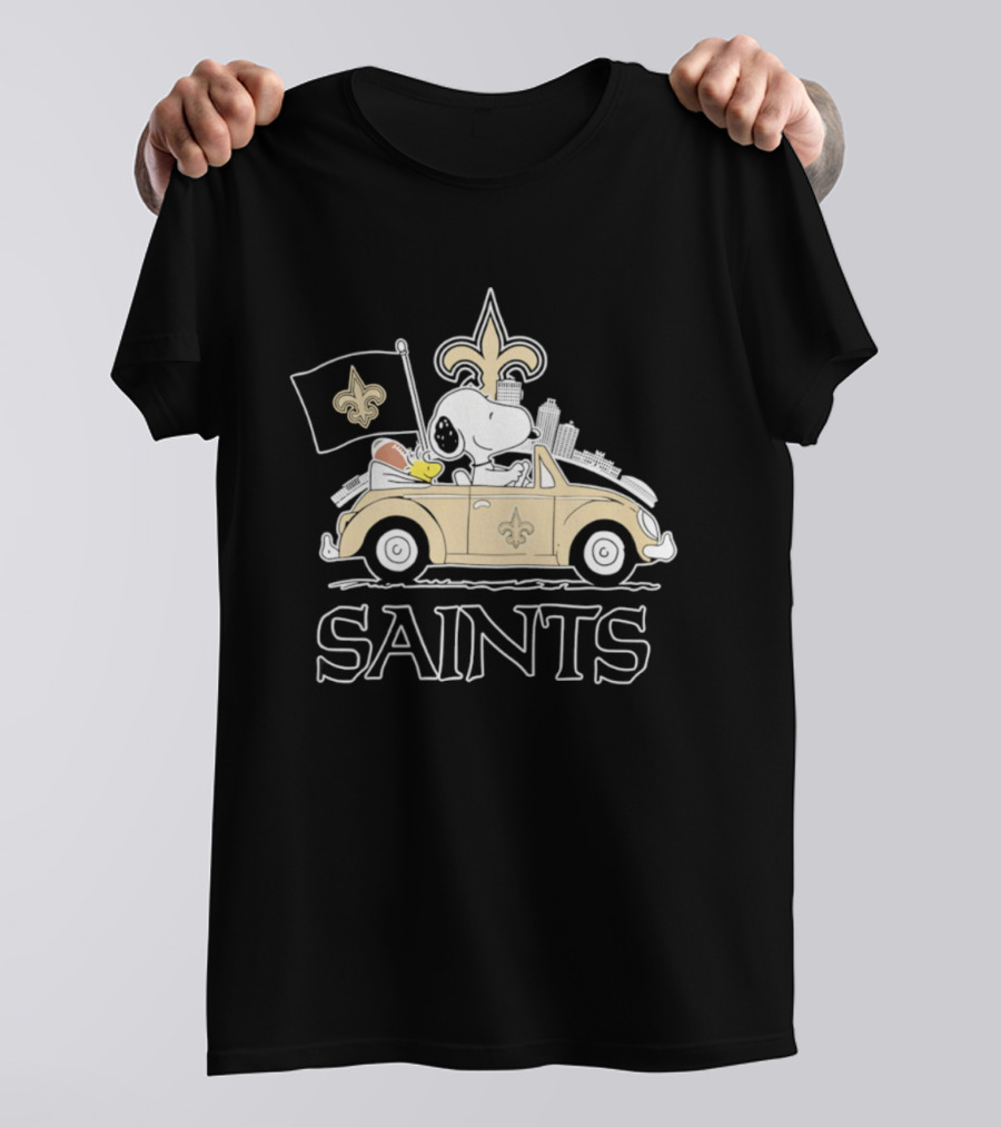 New Orleans Saints Snoopy Woodstock Car Driving Football Fan T-Shirt