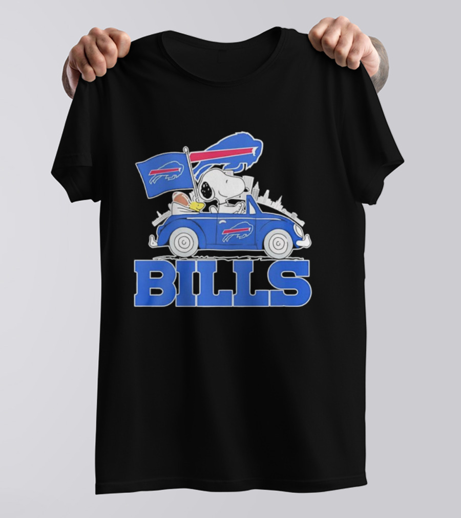 Peanuts Buffalo Bills Driving Car With Flag And Football T-Shirt