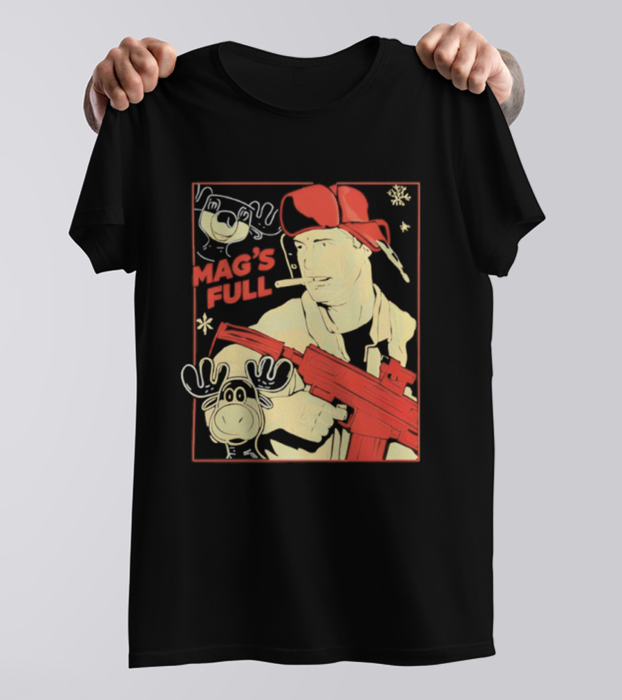 Mags Full Randy Quaid With Moose And Snowflakes T-Shirt