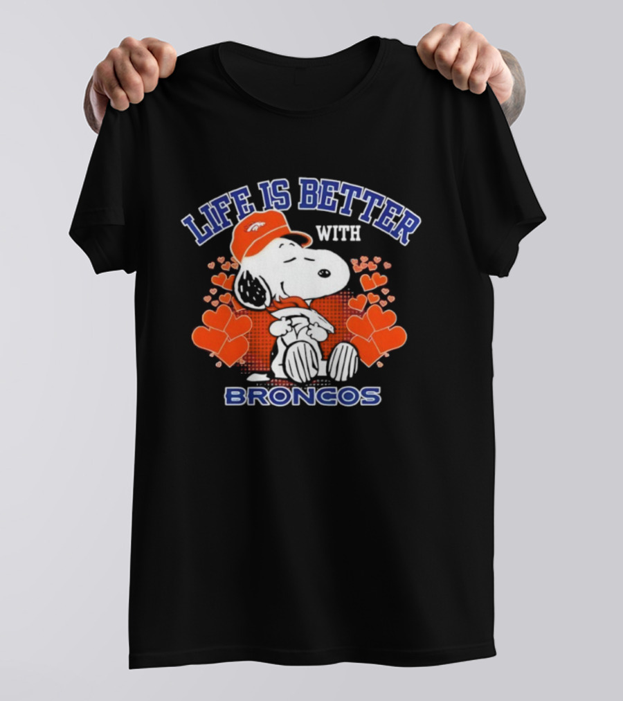 Life Is Better With Snoopy Denver Broncos Hearts T-Shirt