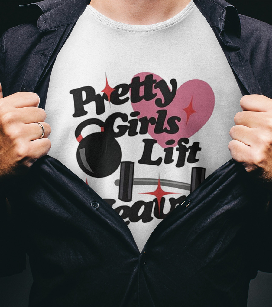 Pretty Girls Lift Heavy Dumbbells Pink Heart Gym Fitness T-Shirt
