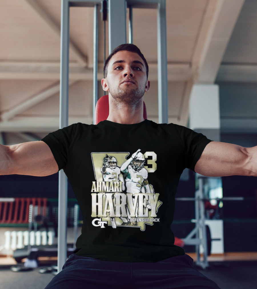 Georgia Tech Football Ahmari Harvey 3 Student Athlete Yellow Jackets T-Shirt