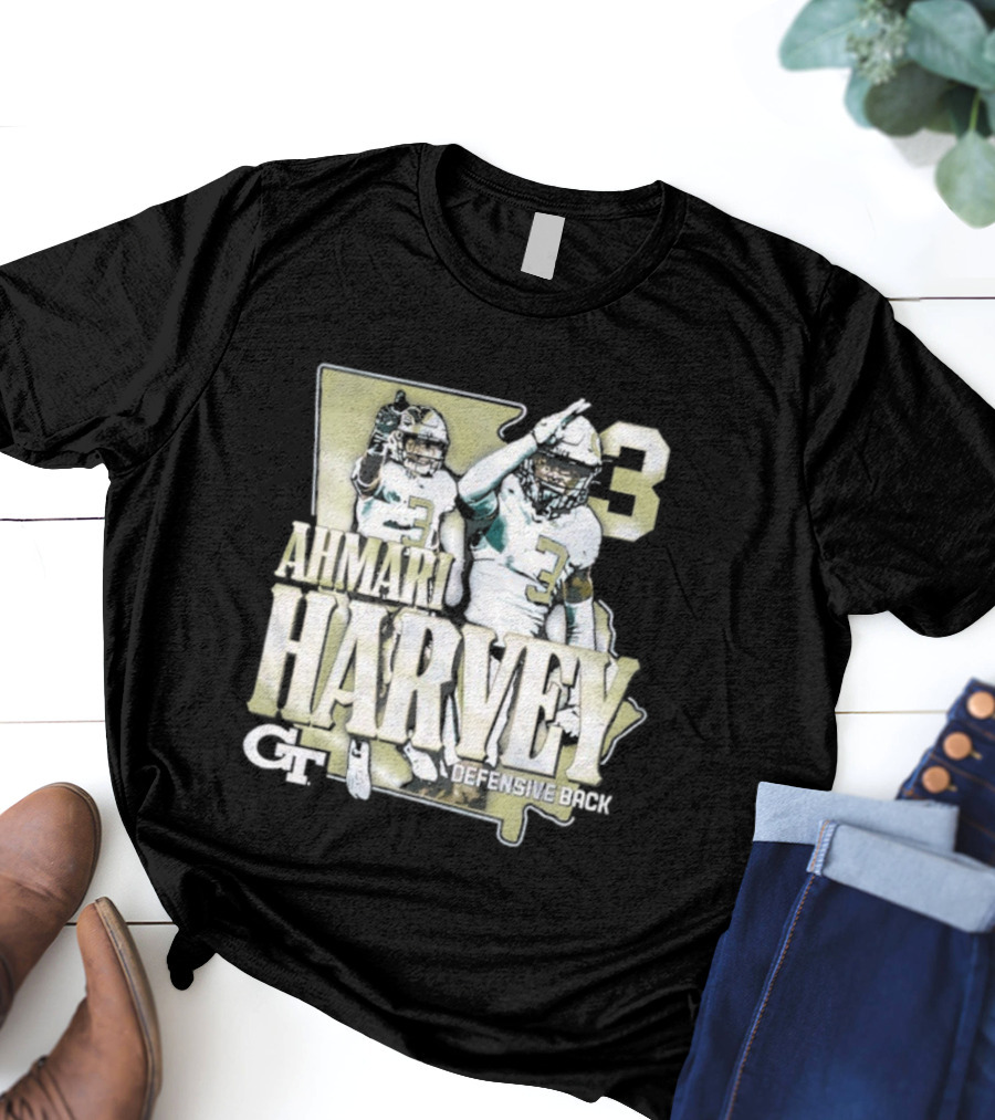 Georgia Tech Football Ahmari Harvey 3 Student Athlete Yellow Jackets T-Shirt