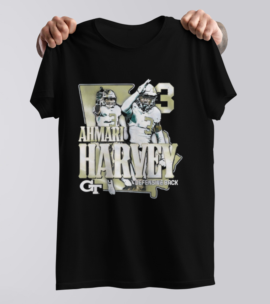 Georgia Tech Football Ahmari Harvey 3 Student Athlete Yellow Jackets T-Shirt