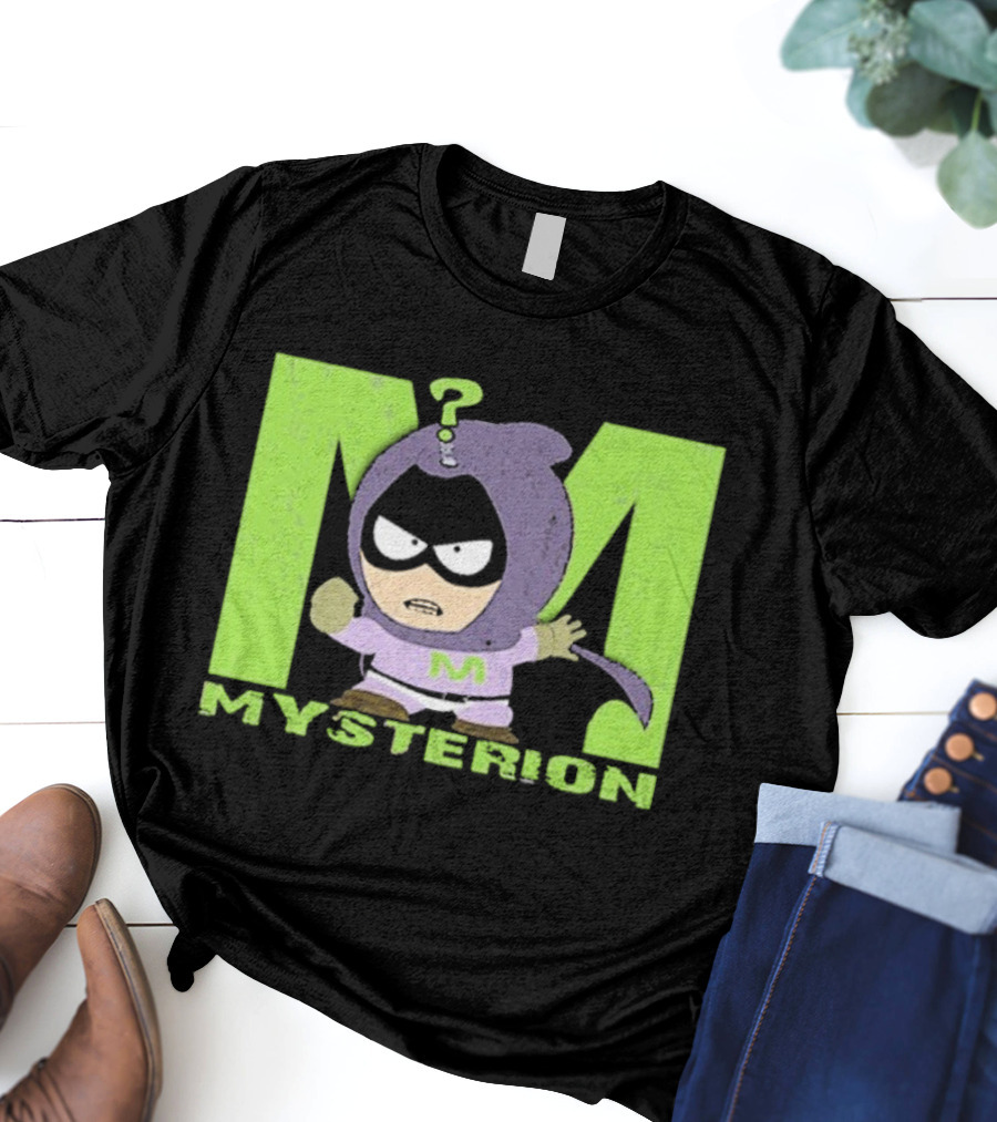 South Park Mysterion Character Pose With Green M Logo T-Shirt