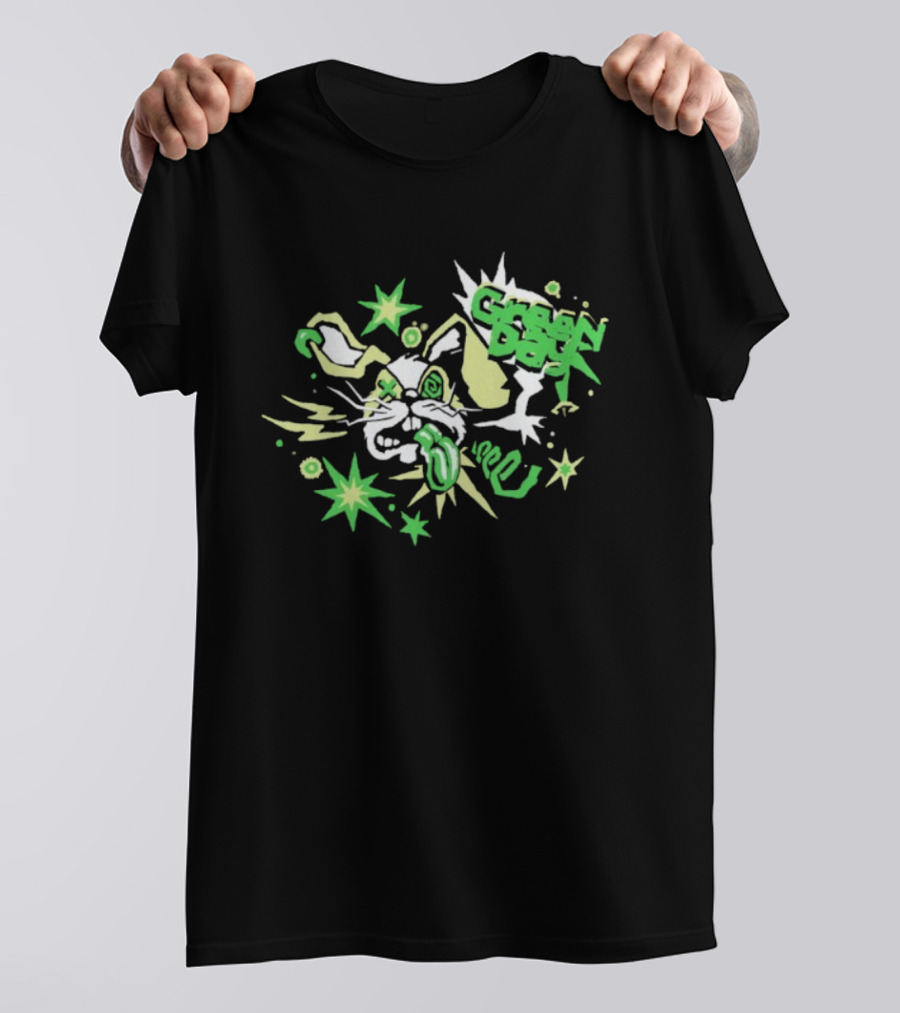 Green Day Buzzed Bunny Energetic Cartoon Explosion T-Shirt