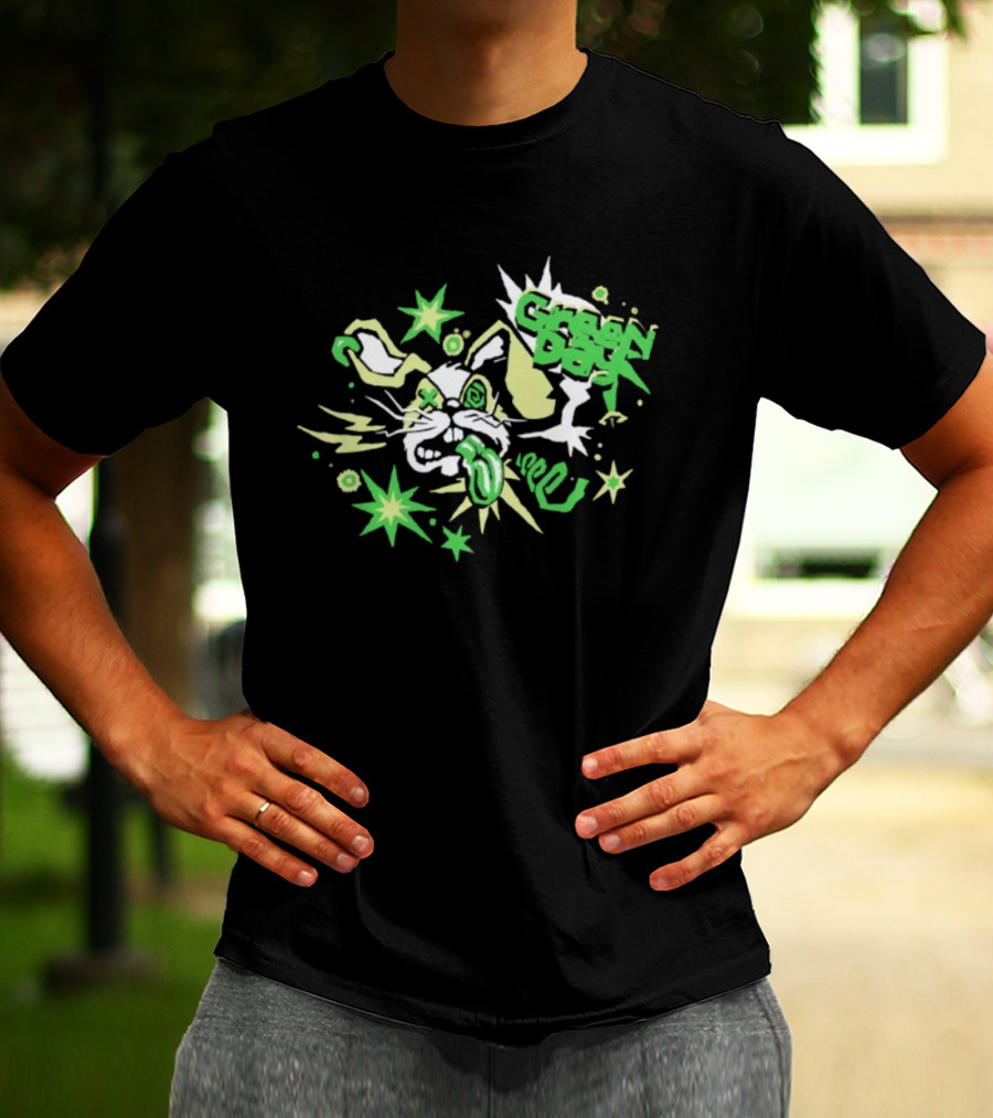 Green Day Buzzed Bunny Energetic Cartoon Explosion T-Shirt